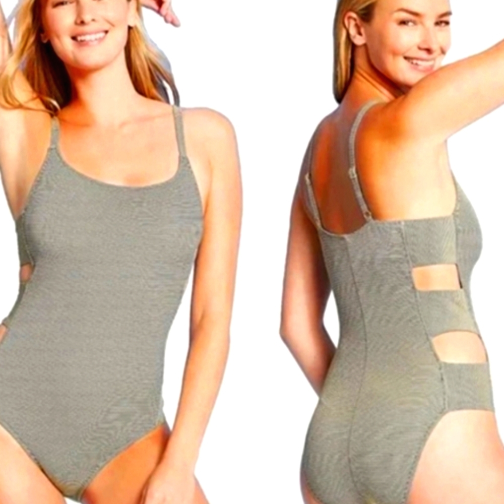 Shade & Shore metallic stripe side cutout one piece